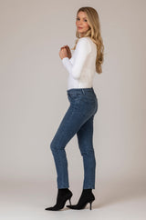 Shakira Patterned Skinny Jeans | Brax at Sarah Thomson Melrose | Side profile on model