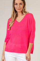 Relaxed Neon Pink V-Neck Cashmere Jumper | Esthēme Cachemire