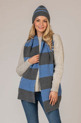 Grey and Blue Ribbed Striped Scarf | Fisherman Out of Ireland | Sarah Thomson