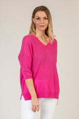 Relaxed Pink V-Neck Cashmere Jumper | Esthēme Cachemire