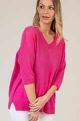 Relaxed Pink V-Neck Cashmere Jumper | Esthēme Cachemire