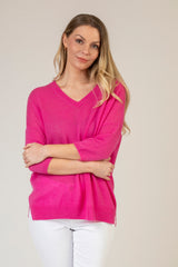 Relaxed Pink V-Neck Cashmere Jumper | Esthēme Cachemire