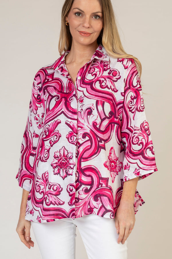 The Pink Swirl Linen Shirt | Sartoria Saracena