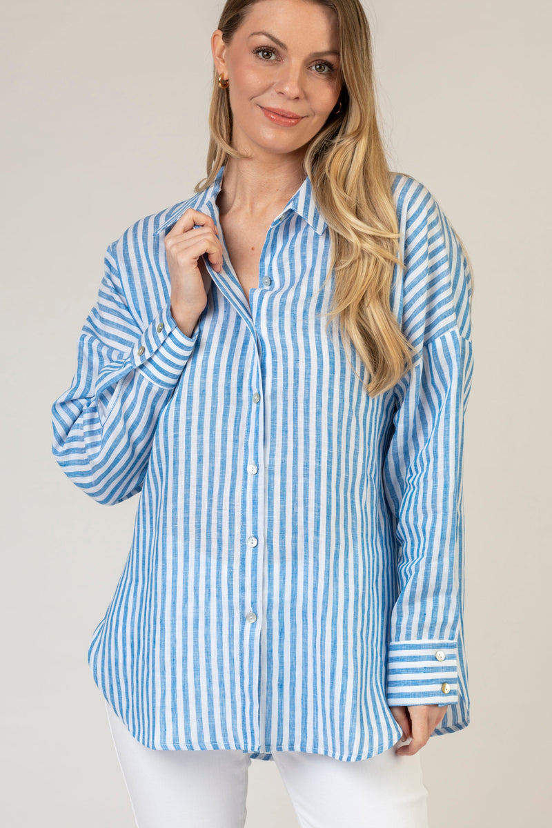 The Blue Stripe Long Linen Shirt | Sartoria Saracena