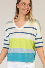 Lime Striped V-Neck Top | Esthēme Cachemire