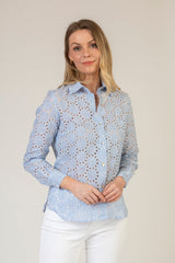 The Blue Broderie Anglaise Linen Shirt | Sartoria Saracena