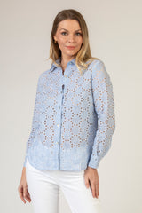 The Blue Broderie Anglaise Linen Shirt | Sartoria Saracena