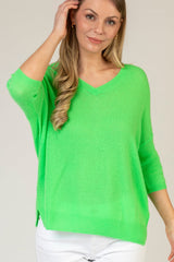 Relaxed Neon Green V-Neck Cashmere Jumper | Esthēme Cachemire