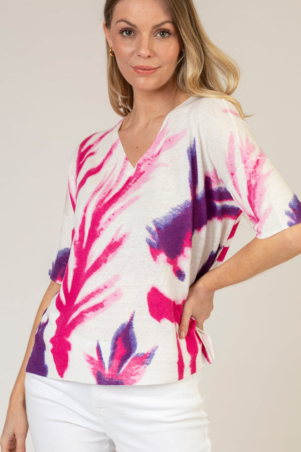 Pink Tropical 1/2 Sleeve Top | Esthēme Cachemire