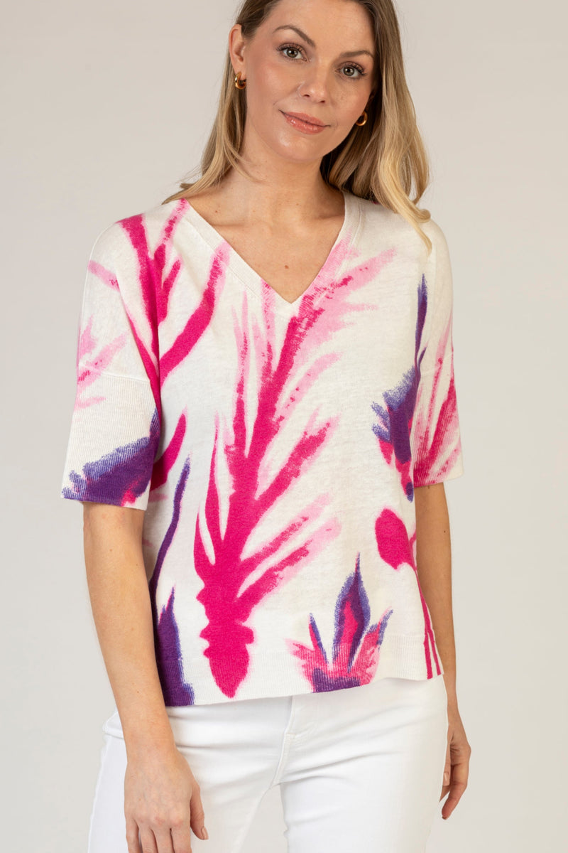 Pink Tropical 1/2 Sleeve Top | Esthēme Cachemire