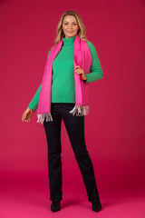 Bright Green Roll Neck Cashmere Jumper | Esthēme Cachemire at Sarah Thomson | Styled with pink FRAAS scarf