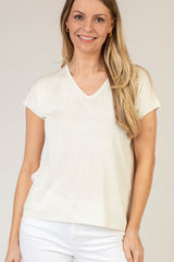 Cream Silk T-Shirt with Satin Buttons | Esthēme Cachemire