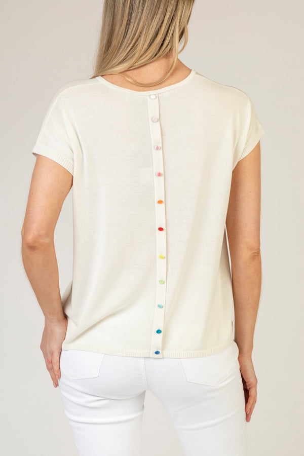 Cream Silk T-Shirt with Satin Buttons | Esthēme Cachemire