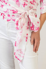 The Pink Butterfly Linen Wrap Shirt | Sartoria Saracena