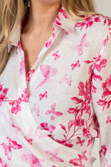 The Pink Butterfly Linen Wrap Shirt | Sartoria Saracena