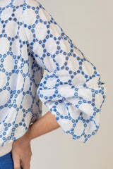 The Blue and White Broderie Anglaise Linen Bolero | Sartoria Saracena