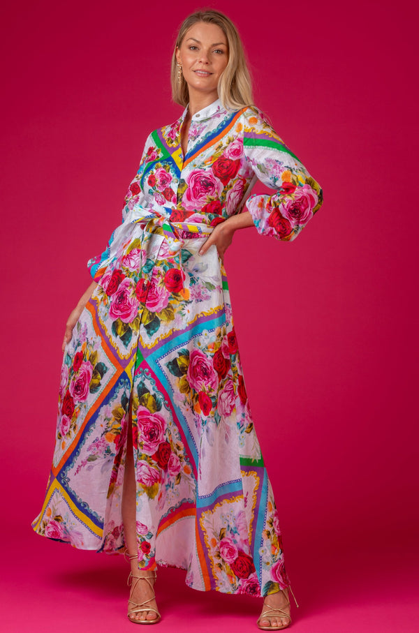 The Liza Linen Maxi Dress in Foulard Rose | Sartoria Saracena