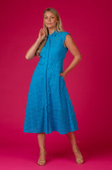Venosa Turquoise Broderie Anglaise Dress | EMME