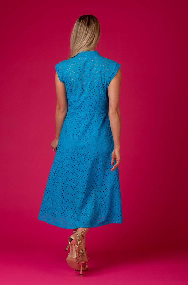 Venosa Turquoise Broderie Anglaise Dress | EMME