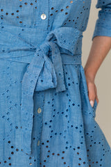 Blue Broderie Anglaise Linen Belt | Sartoria Saracena