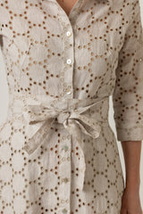 The Mamma Midi Linen Dress in Natural Broderie Anglaise | Sartoria Saracena