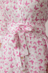 The Mamma Midi Linen Dress in Pink Butterflies | Sartoria Saracena