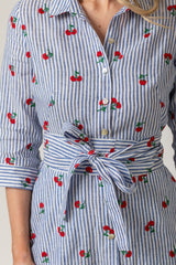 The Mamma Midi Linen Dress in Cherry Stripe | Sartoria Saracena