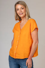 Marlene Linen Shirt in Tangerine | Saint James