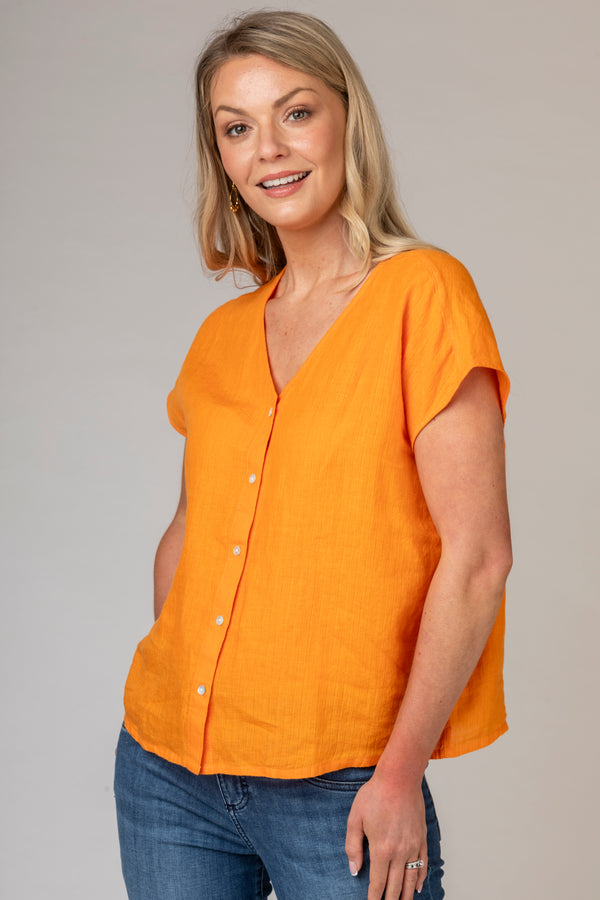 Marlene Linen Shirt in Tangerine | Saint James