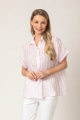 3463IMP-MRSG Shortsleeve Pink Striped Shirt | Sartoria Saracena