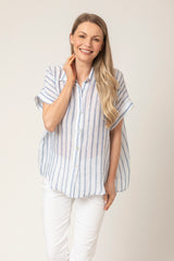 3463IMP-MRSG Shortsleeved Blue Stripe Shirt | Sartoria Saracena