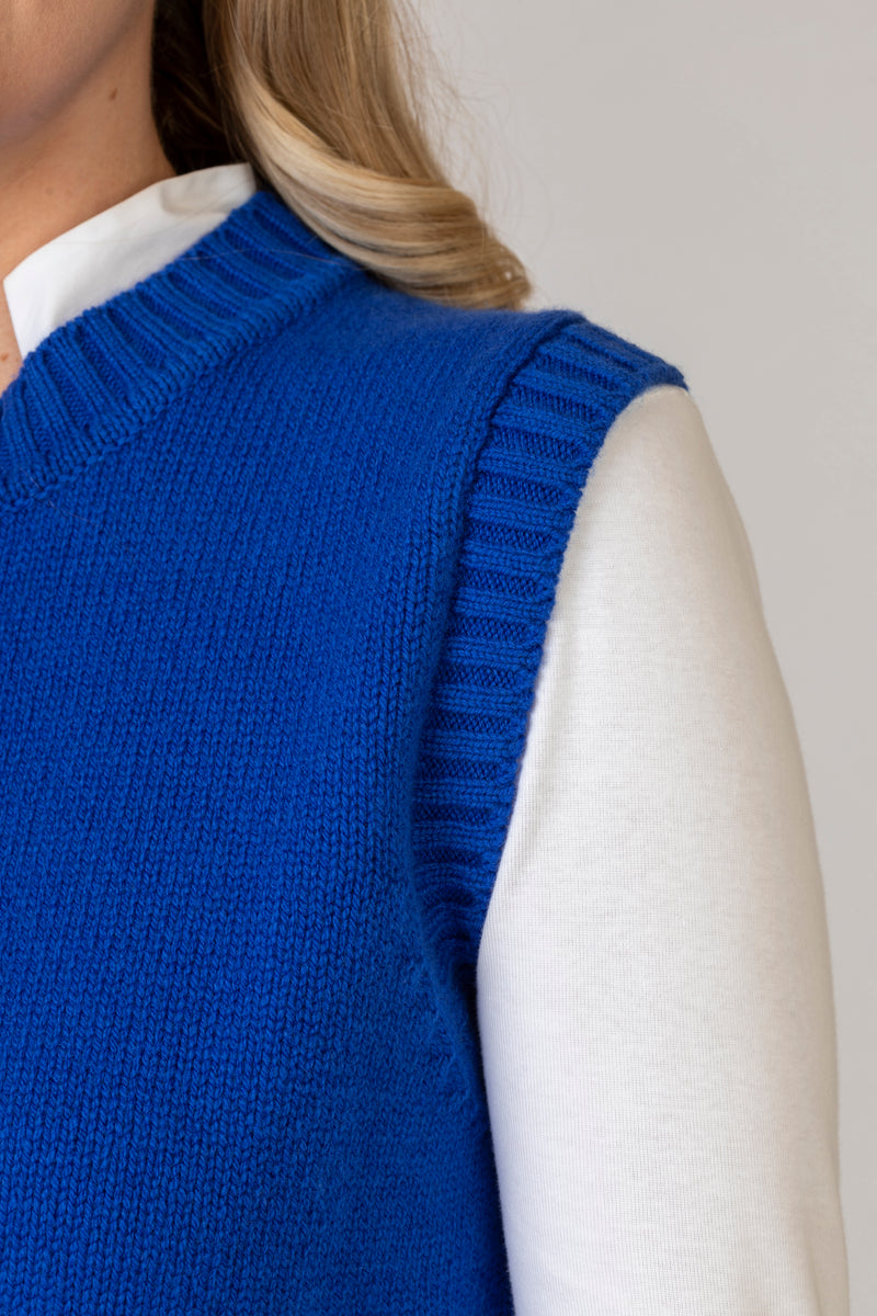 NEW Royal Blue Scottish-Made Geelong Wool Tank Top | Sarah Thomson Knitwear