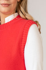 NEW Bright Coral Scottish-Made Geelong Wool Tank Top | Sarah Thomson Knitwear
