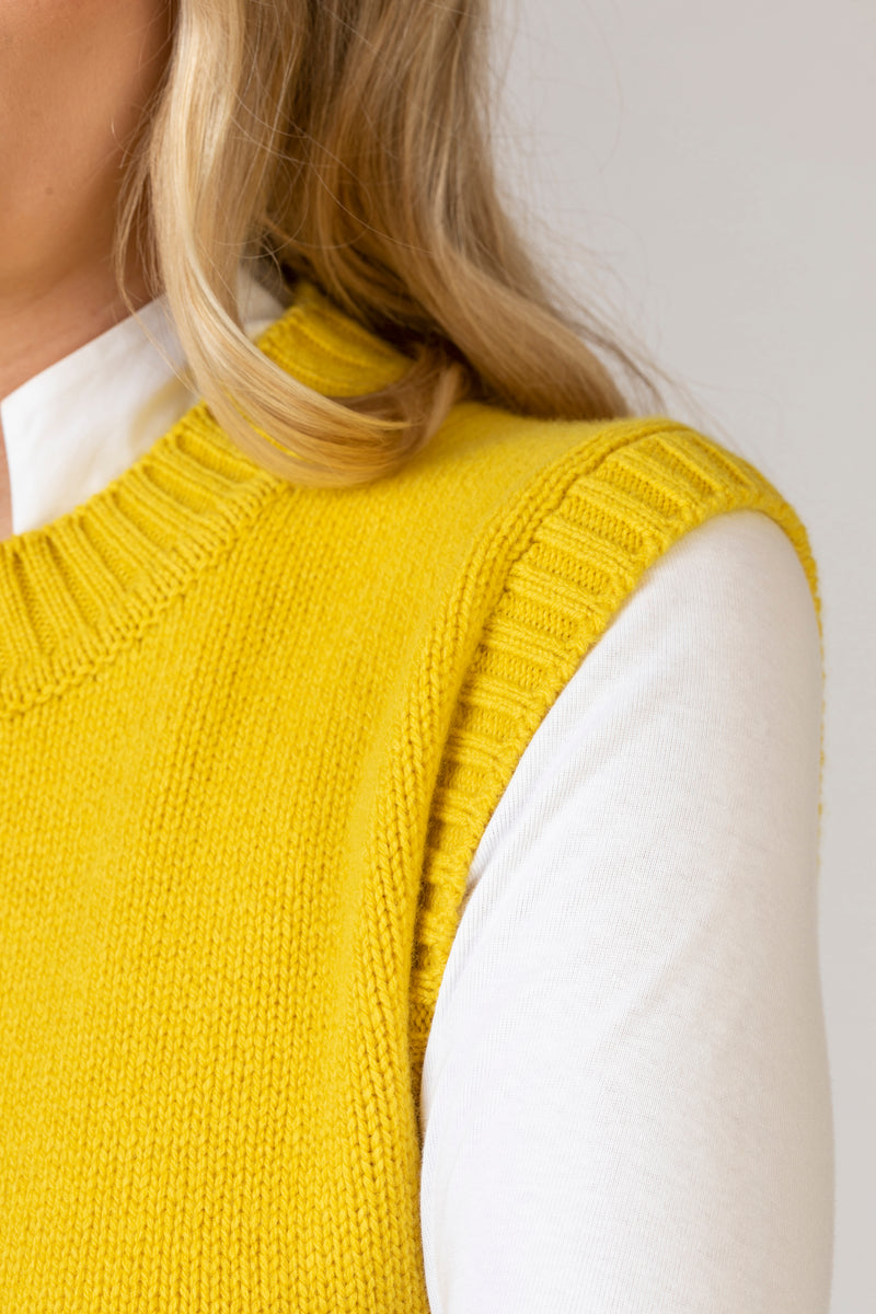 NEW Yellow Scottish-Made Geelong Wool Tank Top | Sarah Thomson Knitwear