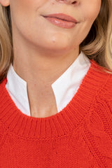 Round Neck Sweater in Lifebuoy Red | Fisherman Out of Ireland at Sarah Thomson | Round neckline details