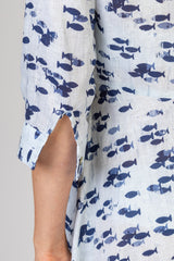 The Mamma Midi Linen Dress in Navy Fish | Sartoria Saracena
