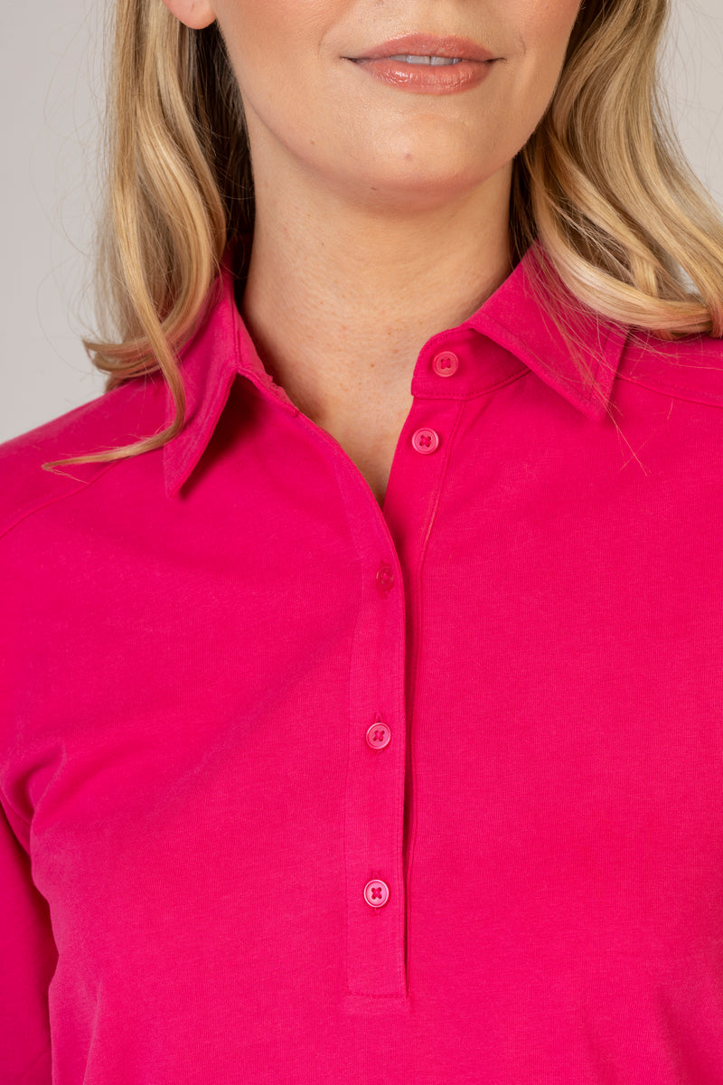 Cloe Long Sleeve Orchid Pink Polo Shirt | Brax at Sarah Thomson | Collar details