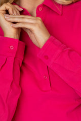 Cloe Long Sleeve Orchid Pink Polo Shirt | Brax at Sarah Thomson | Details of collar and cuff