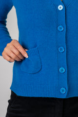 Royal Blue Cashmere Cardigan | Esthēme Cachemire at Sarah Thomson | Pocket and button details