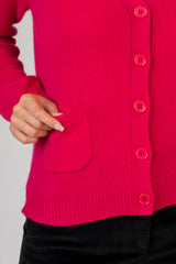 Raspberry Pink Cashmere Cardigan | Esthēme Cachemire at Sarah Thomson | Button details and pocket