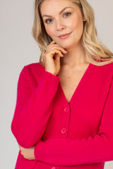 Raspberry Pink Cashmere Cardigan | Esthēme Cachemire at Sarah Thomson | Close up on model