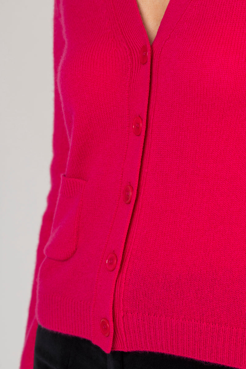 Raspberry Pink Cashmere Cardigan | Esthēme Cachemire at Sarah Thomson | Tonal button details