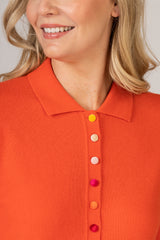 Chilli Cashmere Cardigan with Collar and Multi-Coloured Velvet Buttons | Estheme Cashmere at Sarah Thomson | Details of collar