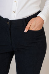 Mara S Navy Textured Velvet Trousers | Brax at Sarah Thomson | Front details