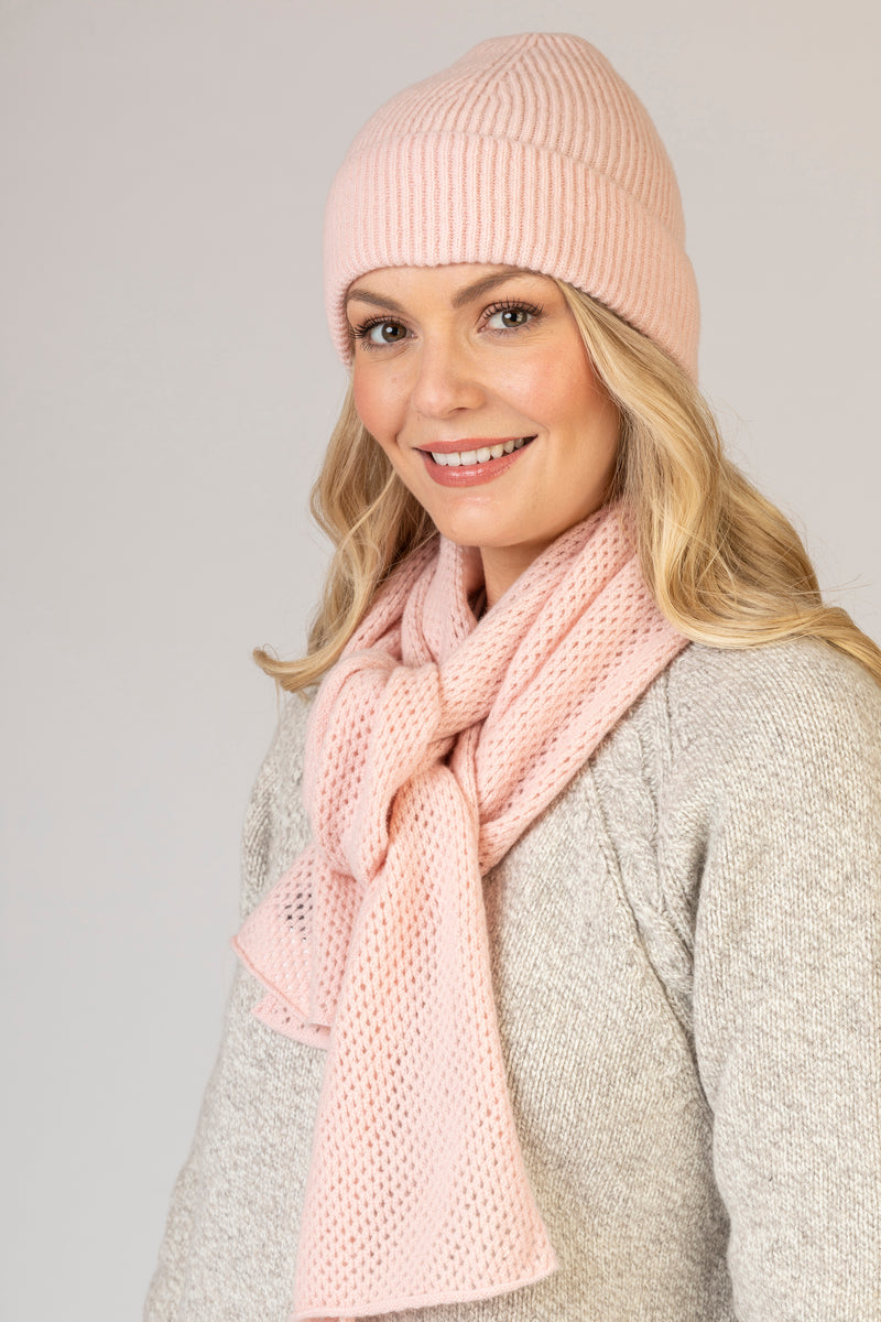 Open Stitch Pink Lambswool Scarf | Sarah Thomson