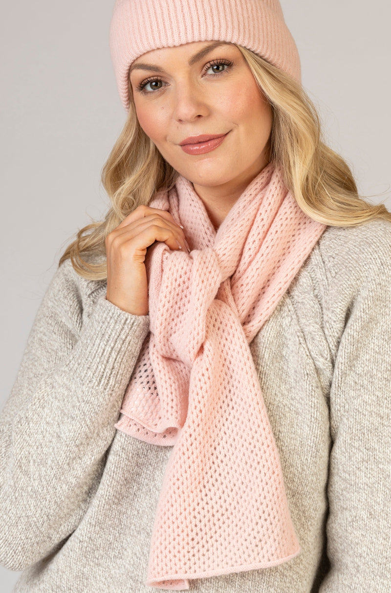 Open Stitch Pink Lambswool Scarf | Sarah Thomson