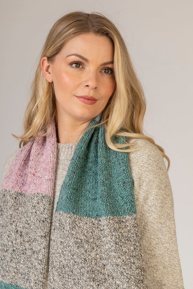 Multi Striped Scarf | Fisherman Out of Ireland at Sarah Thomson Melrose | Details of knit