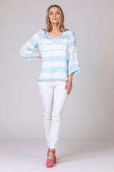 Ella Big Stripe Linen Tunic in Blue and White | Sartoria Saracena