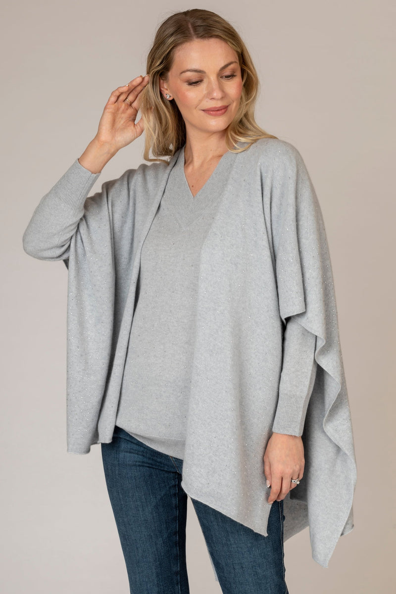 Grey V-Neck Sparkle Cashmere Jumper | Esthēme Cachemire