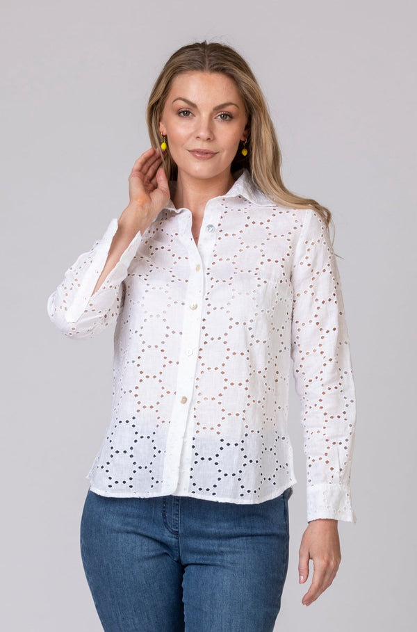 The Broderie Anglaise Linen Shirt | Sartoria Saracena